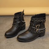Ladies Leather Boots Autumn Winter Rough And Large Belt Short-Sleest Unispet Women HZ0115