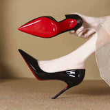 Spring And Summer 2025 New Pointed Temperament Patent Leather Bare Red-Soled High-Heeled Shoes Women's Fine Side Air Work Shoes Single Shoes HZ0115