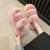 7Cm Thick-Bottomed Fur Slippers Wearing Autumn New Fashion Slope And Loose Cake Bottom-Size Cotton Slippers HZ0115