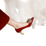 In The Autumn Of 2025, The New Pointed Water Drill Coarse Heel Wears A Passion Temperament Wedding Shoes And Pedal Shoes Bridal Shoes HZ0115