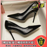 Hotel Working Shoes Women Black High Heels Fine Heel Professional Tip Low Heel Soft Leather Small Size Comfortable Single Shoes HZ0115