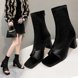 Short Boots Women 2025 Spring Clip-Sleet Sleeve Fish Mouth Coarse Heeled Women's Boots Sandals High Heels HZ0115