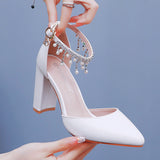 10 Cm Thick Heel Sandals Beaded Sous-Suded Women's Shoes Spring Women's Shoes Light-Mouthed Fashion Thick Heel Sandals HZ0115