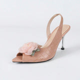 Women's Three-Dimensional Flower Fish Mouth Shoes Side Bag Fine High Heel Sandals Pink High Heels HZ0115