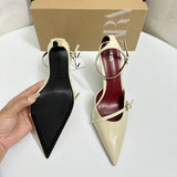 ZA Home 2025 Fashion New Pointed Women's Shoes Classic White Patent Leather Shallow Heel Stumbling Women's High Heel Sandals HZ0115