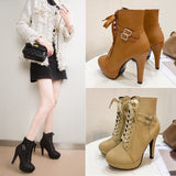 New Autumn 2025 Cross-Tie Martin Boots Fine High Women's Short Boots Fashion Belt Buckle Female Boots HZ0115