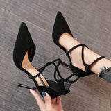 Sexy Pointed High Heels 2025 Spring New Fashion Cross-Lace Single Shoe Velvet Fine Heel Women's Shoes HZ0115
