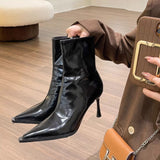 French Tip High And Martin Boots 2025 New Temperament Patent Skin Fine And Leg Long Thin Skin Boots Retro Boots HZ0115