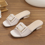Fang Buckle Slippers Women 2025 Summer New Large-Size Fashion Fish Mouth Comfortable Wearing Low-Heeled One-Word Drag HZ0115