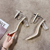 2025 Summer New Women's Transparent Sandals Crystal Korean Version Of 100, With Coarse Heel Casual Sandals Women's High Heels HZ0115