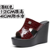 Real Leather Slope And Slippers Women Wearing Fashion Pine Cake Thick Bottom Fitting Room A Word Drag Anti-Slip High And Cow Skin Cold Drag HZ0115