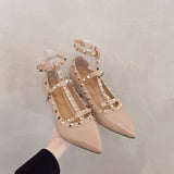 French Temperament V Home Rivet Tip For A Long Time Standing Not Tired Single Shoes New Sexy Patent Leather T-Shaped Buckle With Lazy Shoes HZ0115