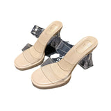 Tial On The Thick Background Waterproof Table Transparent Word With High-Heeled Slippers Women Summer Wearing Crystal And Coarse And Cold Slippers HZ0115