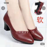 Round Head Shallow Mouth Mother Shoes Soft Sole Leather Shoes In The Elderly Heel Single Shoes Spring And Autumn Women's Shoes Work Shoes HZ0115