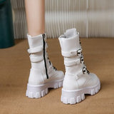 2025 Autumn And Winter New Punk Tie Thick Bottom Mid-Sleest Boots Women Large Size Knight Boots Boots HZ0115