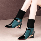 Winter Leather Knitted Elastic Boots In The Boots Women's Coarse And Short Boots Women's Thick And Short Boots With Woolen Mouth Plus Velvet Large Size Women Boots HZ0115