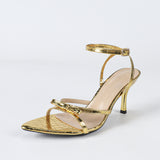 Women's Pointed Stone-Print Three-Dimensional Bows Fine High-Heeled Sandals Women's Elegant Gold High-Heeled Shoes HZ0115