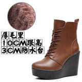 Round Head 12Cm High Slope And Waterproof Table Mid-Sleevel Boots With Side Zipper Women's Boots Pine Cake Plus Velvet Winter Warm Leather Boots HZ0115