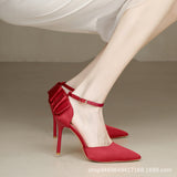 2025 New Summer Buckle With Bow High Heels Fine Heel Head Of Women's Shoes Sandals HZ0115