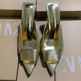 ZA2025 Spring New High Heels Gold Tips After Leaking Classic Fashion Wearing Women's Shoes HZ0115
