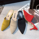 Net Red Flying Head Wear 2025 Spring New Knitted Head Hollow Tip Fine And High-Heeling Slippers Women's Cold Slippers HZ0115