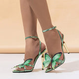 Women's Three-Dimensional Butterfly Decorative Fine High Heel Sandals Green High Heels HZ0115