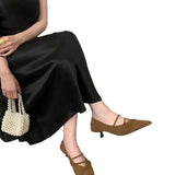 French Retro Velvet Face Tip Fine Heel Mary Jane Single Shoe Woman 2025 New Commuter Kitten Heels High Heels HZ0115