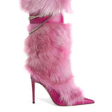 High-Heeling Haired Boots 2025 Autumn/Winter Tip Fine And Warm Cowhide Fox Hair Fine High Plush HZ0115
