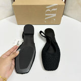 ZA Home 2025 Small Korean Version Of Hand-Woven Fishing Net Bag Head Sandals Women's Summer Flat Bottom Behind The Stumbling Cold Slippers HZ0115