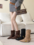 Hand-Stling Metal Buckle Coarse And Pointed Velvet Short Boots HZ0115