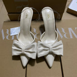 ZA Home 2025 New White Bow French-Style Dew Behind Triptling Pointed High Heels Fashion Bag Head Sandals Women HZ0115