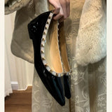 Rincting Tip Light Mouth 5Cm ~ Inner Height Single Shoe 2025 New Patent Leather Pedal Evening Wind Ballet Shoes HZ0115