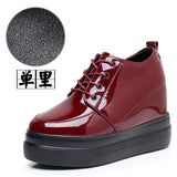 Inner Height Patent Leather Small Leather Shoes Heel Waterproof Table Single Shoes Spring Autumn Pine Women's Shoes With Deep Mouth Plus Velvet Naked Boots HZ0115