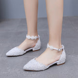 2 Cm Spring And Summer Flat Hedley Casual Sharp Hollow Sandals Low Heel Shallow Lace Flower Buckle Bridal Shoes HZ0115