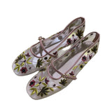 Fashion Flowers Embroidery Net Eye Ballet Flat Shoes Retro Word With Mary Jane Single Shoes National Style Net Shoes Apricot HZ0115