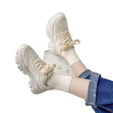 Thick-Bottomed Sneakers Women's 2025 Spring And Autumn New Round Head Tie With Wheat Ears Casual Running Shoes Fashion Dad Shoes HZ0115