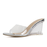 2025 Summer New Fashion High-Heeled Slippers Women Transparent Slope Shoes One-×Ö Type Wearing Fairy Cool Slippers Tide HZ0115