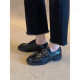 Square Belt Buckle Small Leather Shoes Women 2025 Coarse College Style Happy Shoes Lazy Single Shoes HZ0115