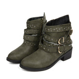 Ladies Leather Boots Autumn Winter Rough And Large Belt Short-Sleest Unispet Women HZ0115