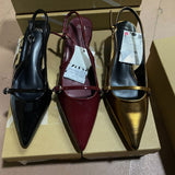 Spring 2025 New Patent Leather Fine Heel Sandals With Sharp Head Back Empty Cat Root Muller 4086 HZ0115