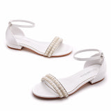 2 Cm Square With A Mouth With Sandals Ivory White Silk Satin Bridal White Pearl Pearl Sandals Woman HZ0115