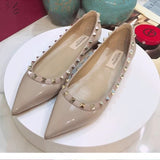 French Temperament Sharp Single Shoes Women's Shallow Summer New Rivet Patent Leather Evening Wind Warm Soft Bottom Flat Bottom Shoes HZ0115