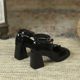 Mary Jane Coarse Heels Spring 2025 New Single-Shoe Women's One-×Ö Buttoning Square Head French Retro High Heels HZ0115