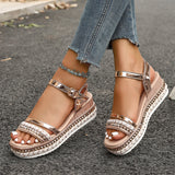 2025 Summer New Pine Paste Heel Sandals Lady Thick-Sed Large-Size Dew Sandals HZ0115