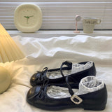 Elegant Thin Round Head Bow Flat Sole Single Shoes Summer New Small Leather Shoes Light Mouth Mary Jane Dress HZ0115