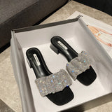 Summer Slippers Women's Fashion Wearing Fairy Wind 2025 New Water Drill Cool Drag Low And Exposed Toe Coarse And Word Drag HZ0115