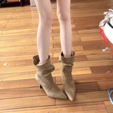 OMG! Thin Pile Boots And High Heel Mid-Sleeve Boots Folded Short Boots HZ0115