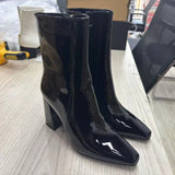 Painted Leather Fabric Tips Thick And High Heel Zippered Knight Boots, High Fashion Women's Short Boots HZ0115