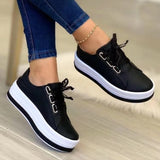 2025 Casual Women's Single Shoes In Front Of The Lace With Round Head Thick-Soled Viscose Shoes Large-Size Leisure Single Shoes HZ0115