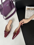 2025 New Bows Fine Heels Large-Size Wine Red Wear Slippers Retro Tip Half-Tug HZ0115